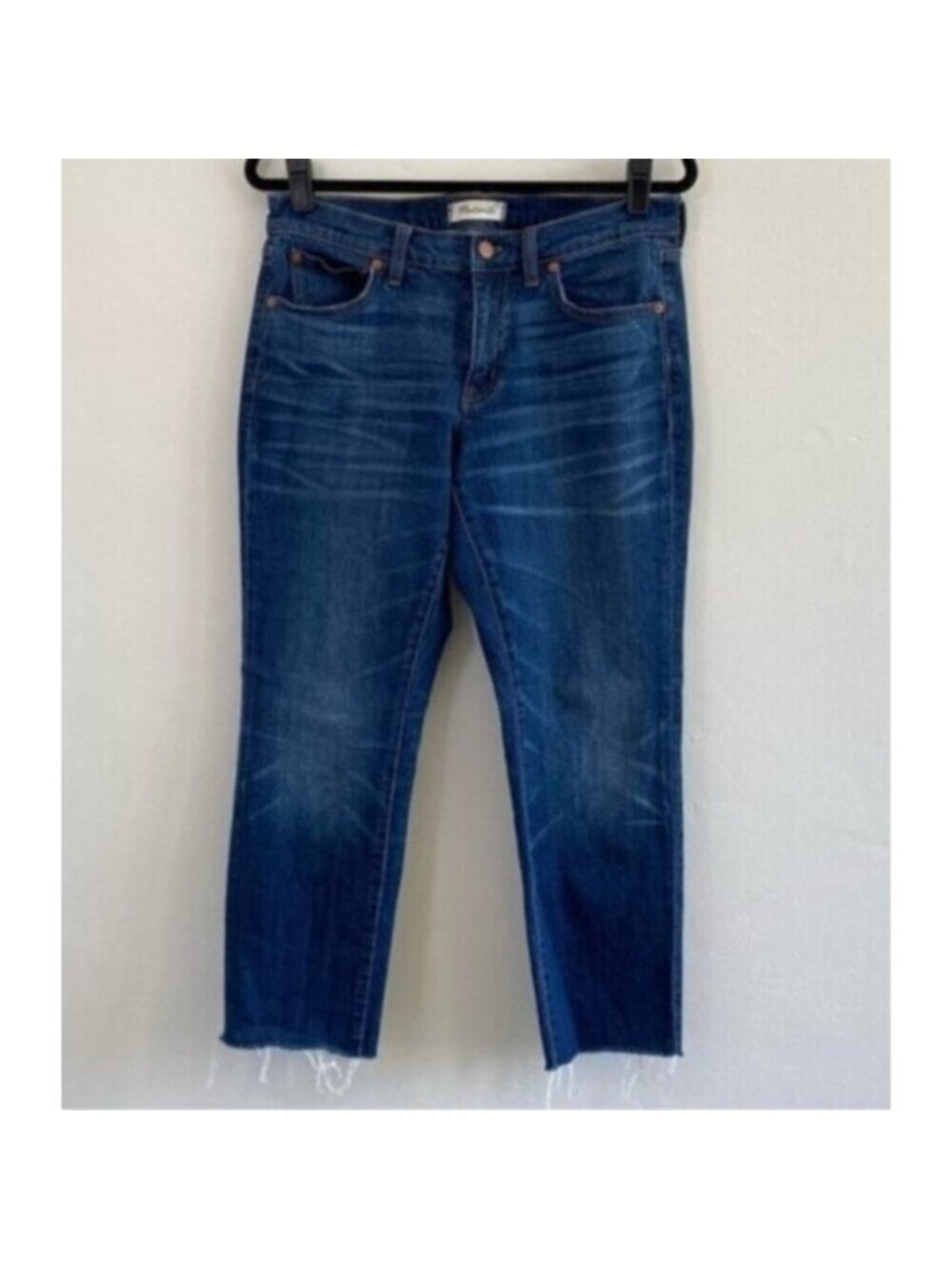 Madewell Slim Boyjean Jeans Magic Pockets Blue Raw Hem Boyfriend Denim Sz 27